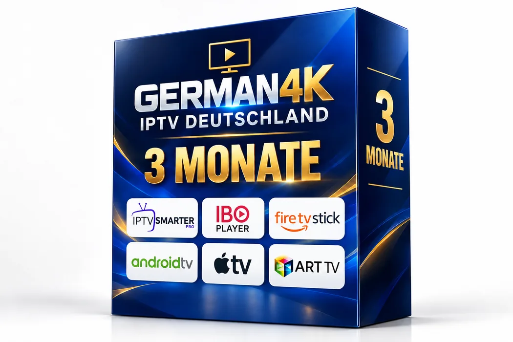German4K IPTV 3 Monate Produktbox mit TV und Smartphone