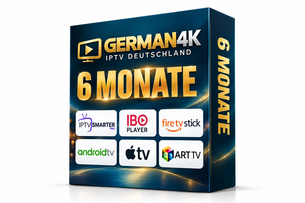 German4K IPTV 6 Monate Premium Produktbox mit TV und mobilen Geräten